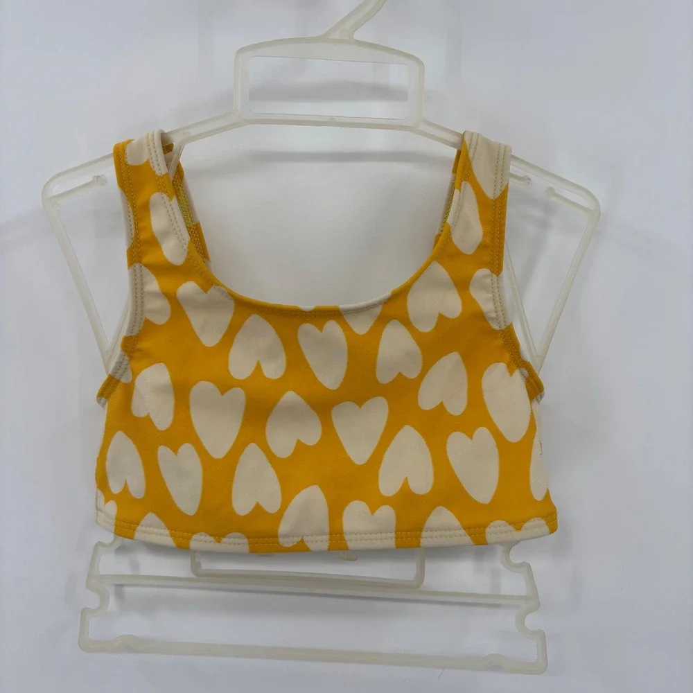 Cat & Jack Bikini Top Kids 4T Yellow White Heart Print Swim Beach Summer Cute